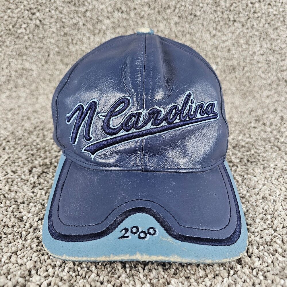 Vintage North Carolina Tar Heels Hat Cap UNC Y2K Script Spellout Blue Leather